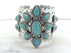 Bohemian NATURAL Aqua Stone Women’s Bracelet Cuff Style 2.75″ H