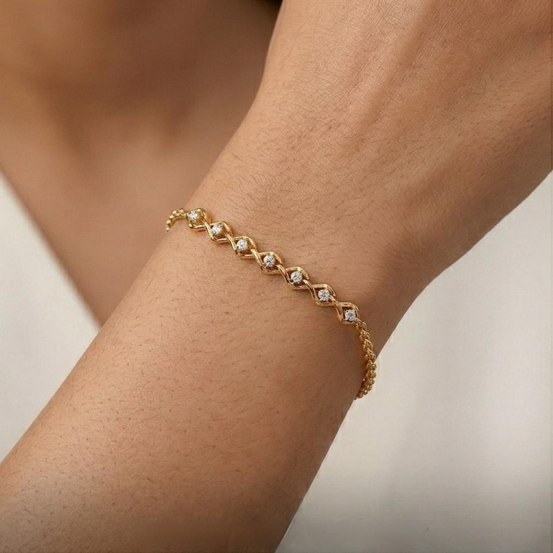 Delicate Round Cut Seven Stone Zigzag Link Elegant Minimalist Style Bracelet Her gallery