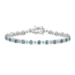5.60ctw Premium Betroka Blue Apatite & Moissanite Bracelet Rhodium Plated 7.25″