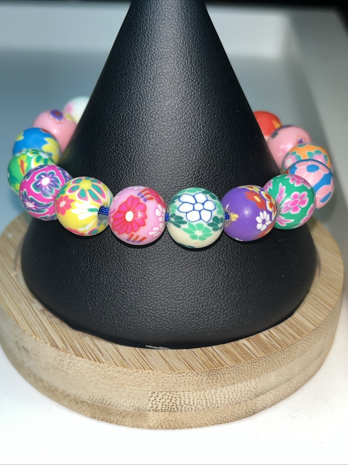 Polymer Clay Multi-Color Flower Pattern Bead Stretch Bracelet Hippy Boho gallery