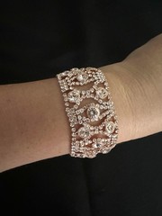 Natasha Rhinestone/Rose Gold /Clear Crystals Wide Cuff Bracelet