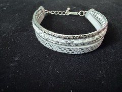 Silver And White Snake Skin Multi Strand Bracelet