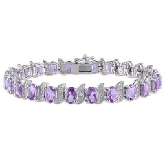 AMOUR 9 5/8 CT TGW Amethyst and Diamond Bracelet In Sterling Silver