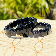 Men’s Blue Goldstone Bracelet Faceted Geometric Sparkle Starry Stone 1pc 7.5″