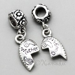 Mother Daughter Heart Halves Charm Bead Set For European Charm Bracelet Chains