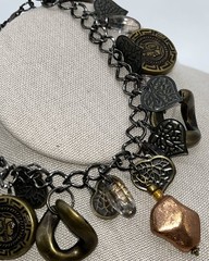 Mixed Metal Chain Charm Bracelet Lightweight Funky Artsy Unique Quirky Wacky 9”