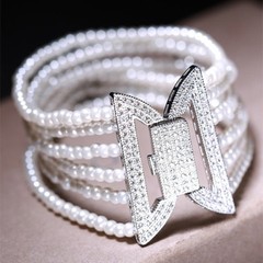 4-6MM MAN MADE PEARL & FLAWLESS CREATED DIAMOND 925 STERLING SILVER BRACELET