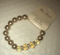 My Style Light Pink Copper illusion Beaded Glass Rhinestone Stretch BRACELET