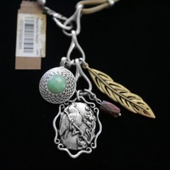 NWT LUCKY BRAND Leather Necklace Bird Feather and medallion Pendant NEW $45
