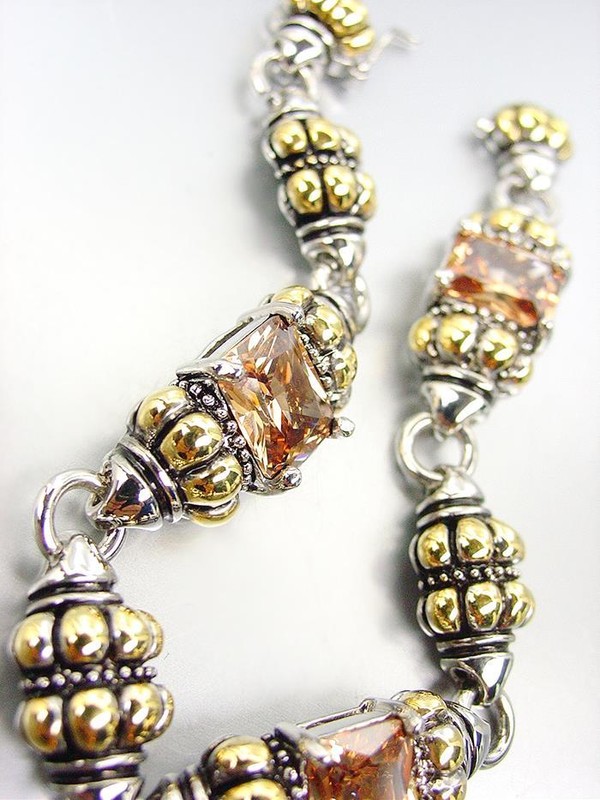 EXQUISITE Champagne Brown Glacier Crystals Gold Silver Caviar Links Bracelet gallery