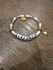 Little Words Project Girl Mom Bracelet Gold Bow & Gold Pearl MOM Charm