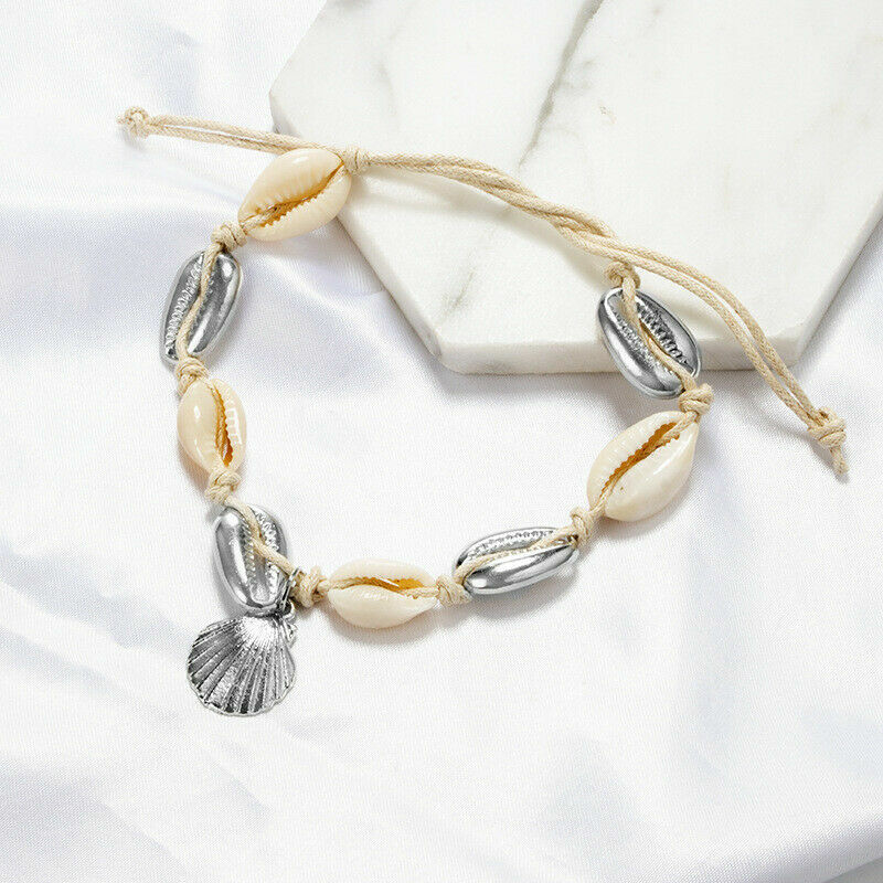 Natural Mother of Pearl Ocean Sea Shell Conch Women White Cord String Bracelet
