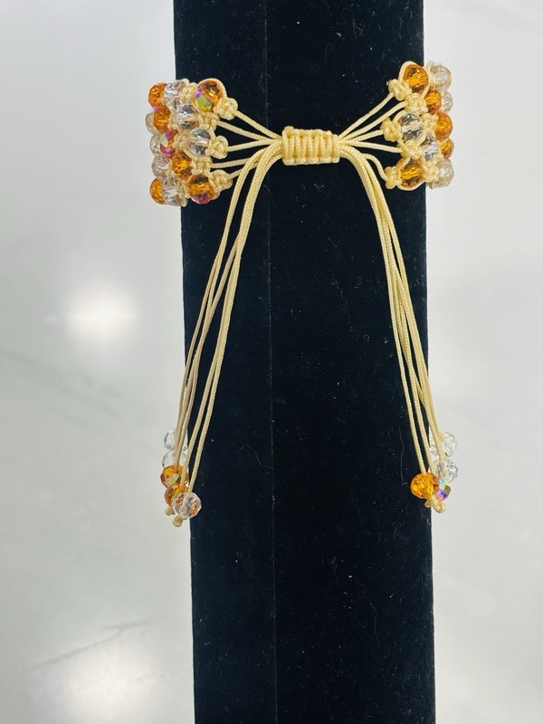 Handmade Wide Macrame Bracelet - 5-Row Orange & Clear Crystal Beads gallery