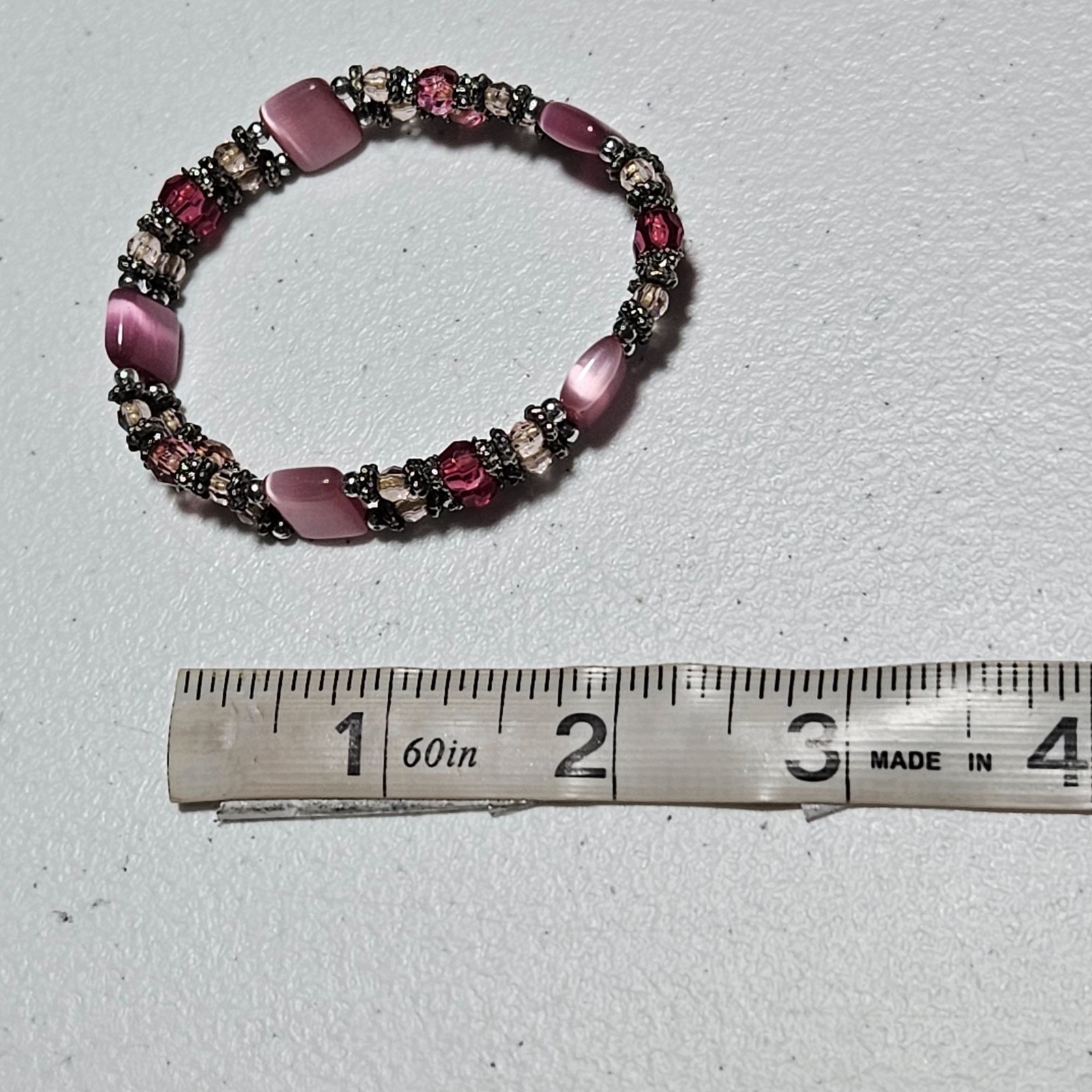 Elegant Pink Silver Beaded Stretch Bracelet Classic Fashion Jewelry Women gallery