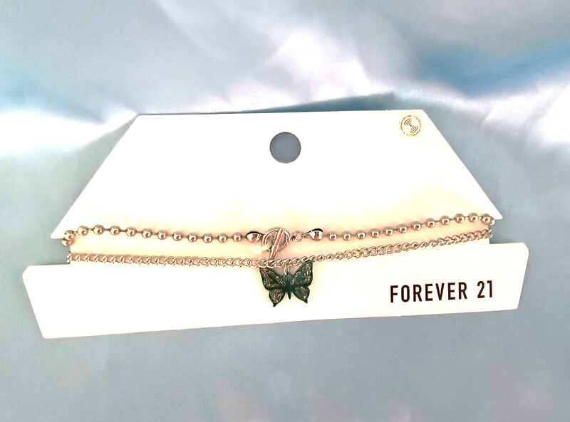 New with Tags Forever 21 Teens Bracelets Silvertone 1 Iridescent Butterfly Charm gallery