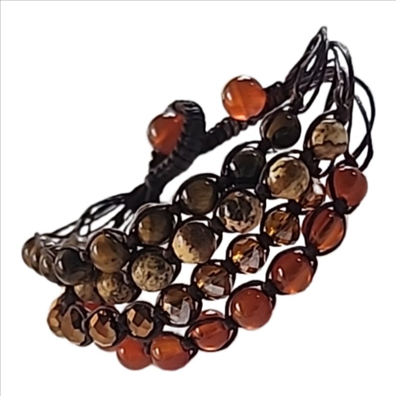 Elly Preston Leather Cord Bronze Bead Boho 3 Strand Wrap Marble Bracelet gallery