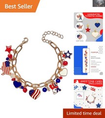 Vibrant Red, White & Blue Charm Bracelet – Perfect for 4th of July Festivities