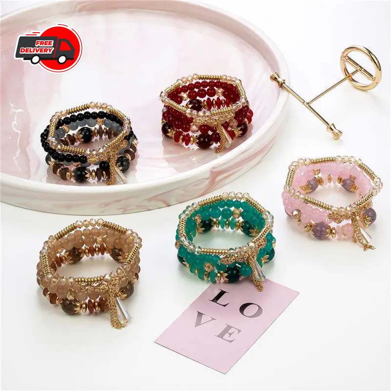 4Pcs New Tassel Charm Beads Bracelet Set For Women Colorful Glass Beaded Chain gallery