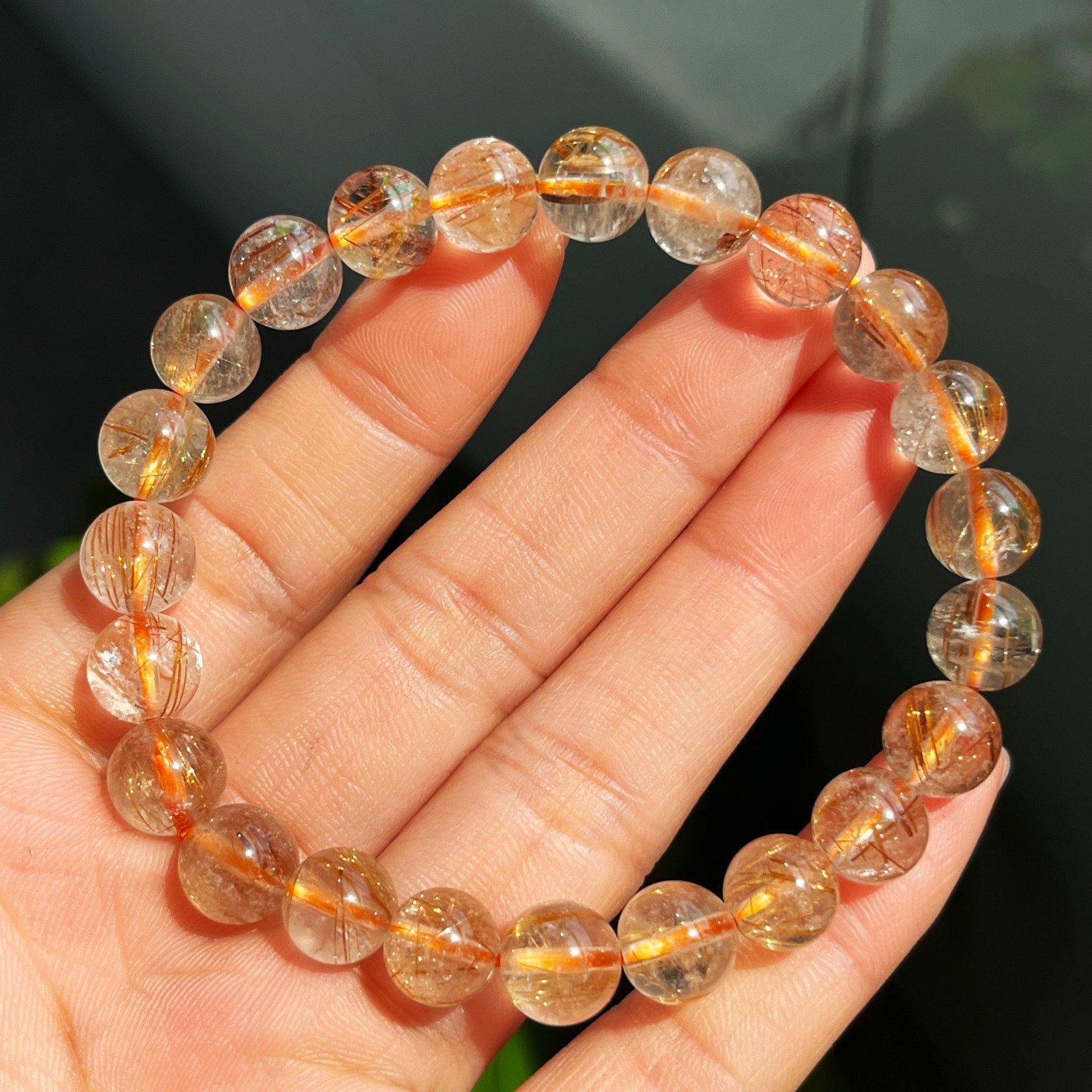 8.5mm Natural Copper hair Rutilated Quartz Crystal Beads Bracelet 2954 gallery