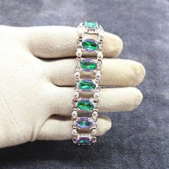 Mystic Topaz Adjustable Bracelet, 925 Sterling Silver Handmade Jewelry.