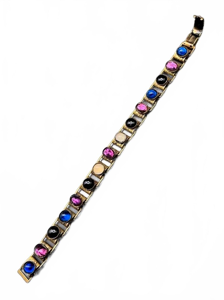 Antique Victorian Book Chain Bullet Cabochon Bracelet