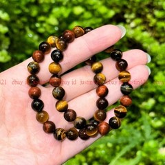 2 Pcs Handmade 8/10/12/14mm Rainbow Tiger’s Eye Beaded Stretch Bracelet Healing
