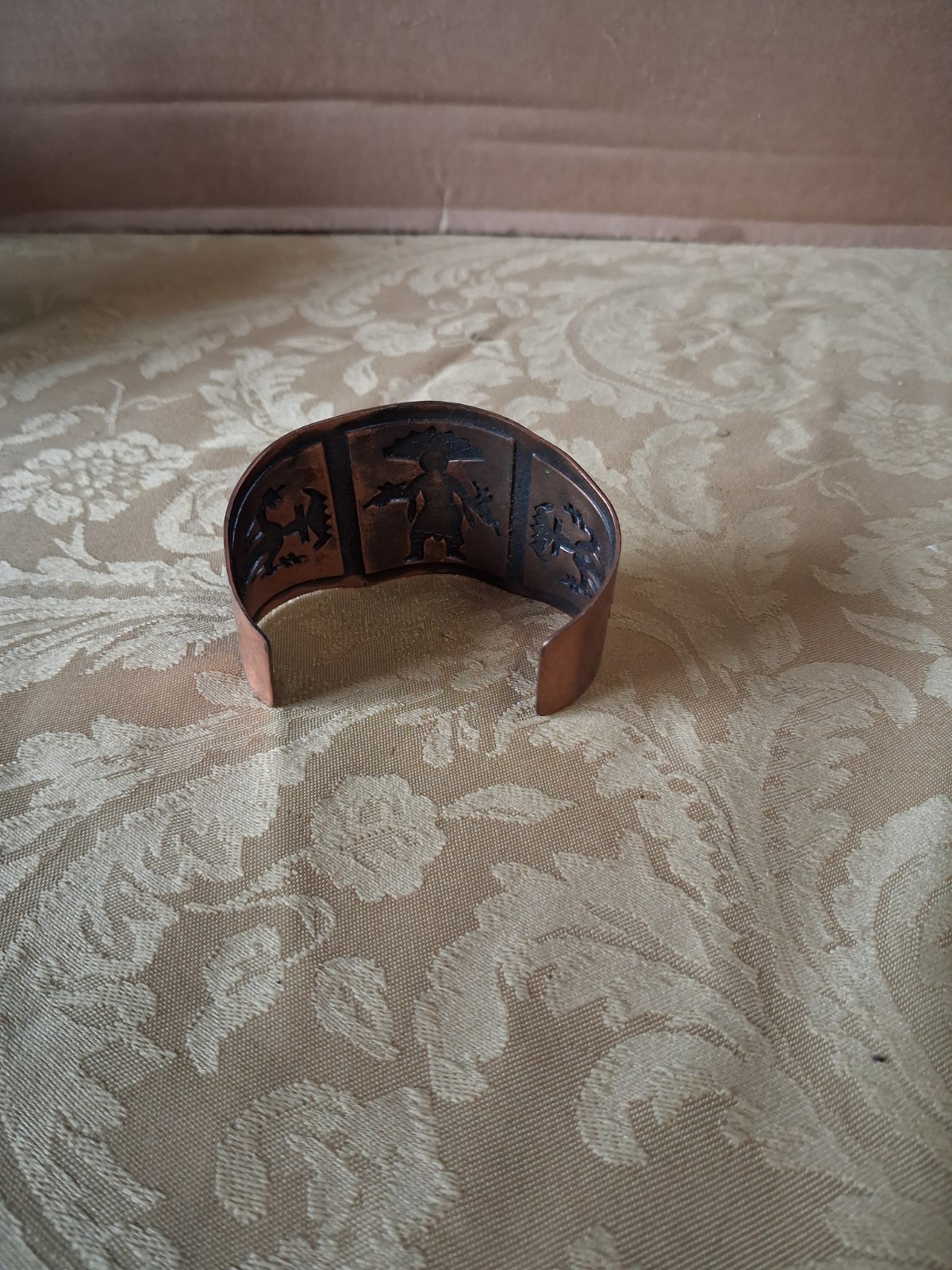 Vintage Solid Copper Cuff Bracelet Panel Kachina Dancer Marked gallery