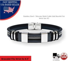 Stainless Steel / Silocone Mesh Cable Link Bracelet For Wrist Size 8.5