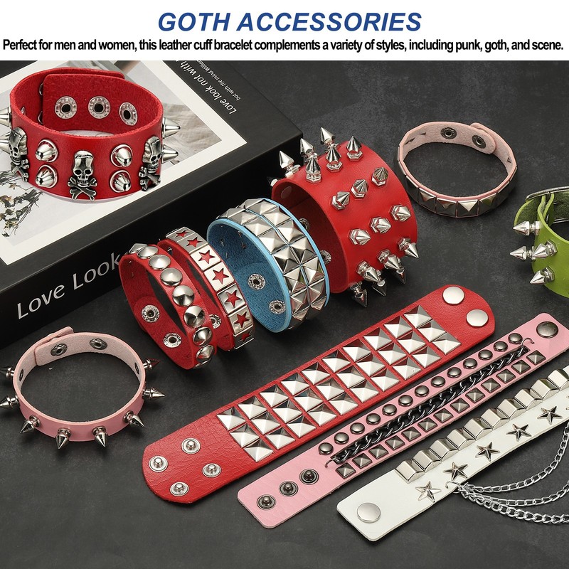 3Pcs Rock Studded Bracelet Set 8.7"/22cm Adjustable Bracelets Orange gallery