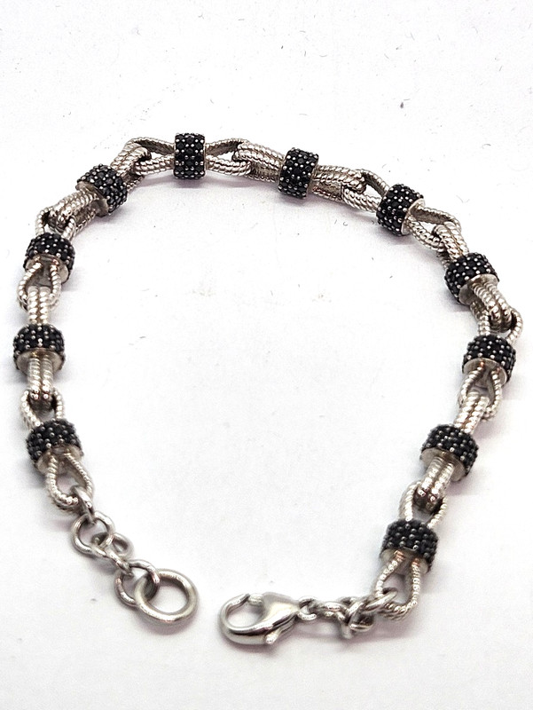 QVC BLACK SPINEL Pave Set & Sterling Silver Bracelet Bow Tie Links 8" adj. gallery