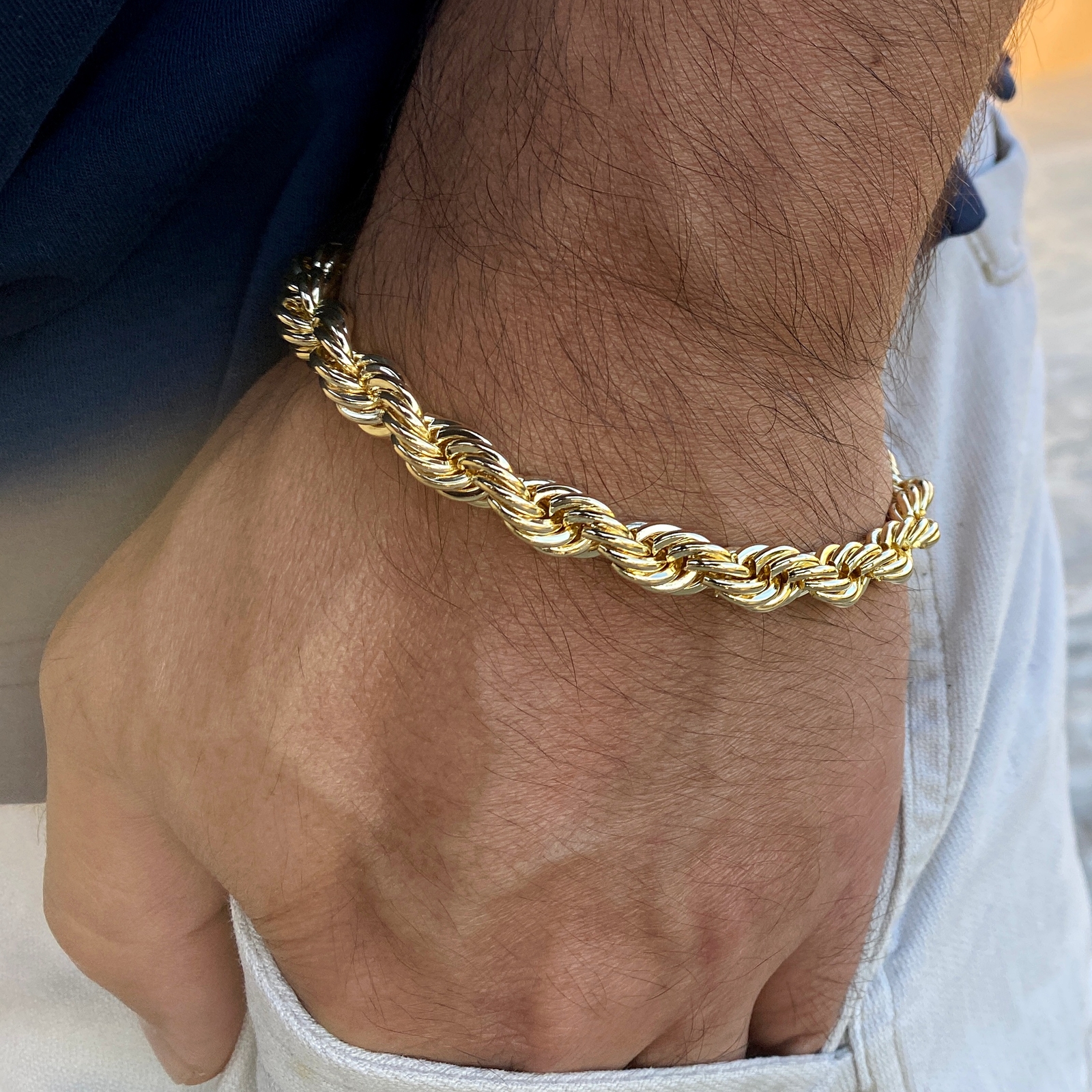 14K Gold Plated Rope Chain Hip Hop Bracelet Twisted Braided 3-8mm Thick 8"-9" In gallery