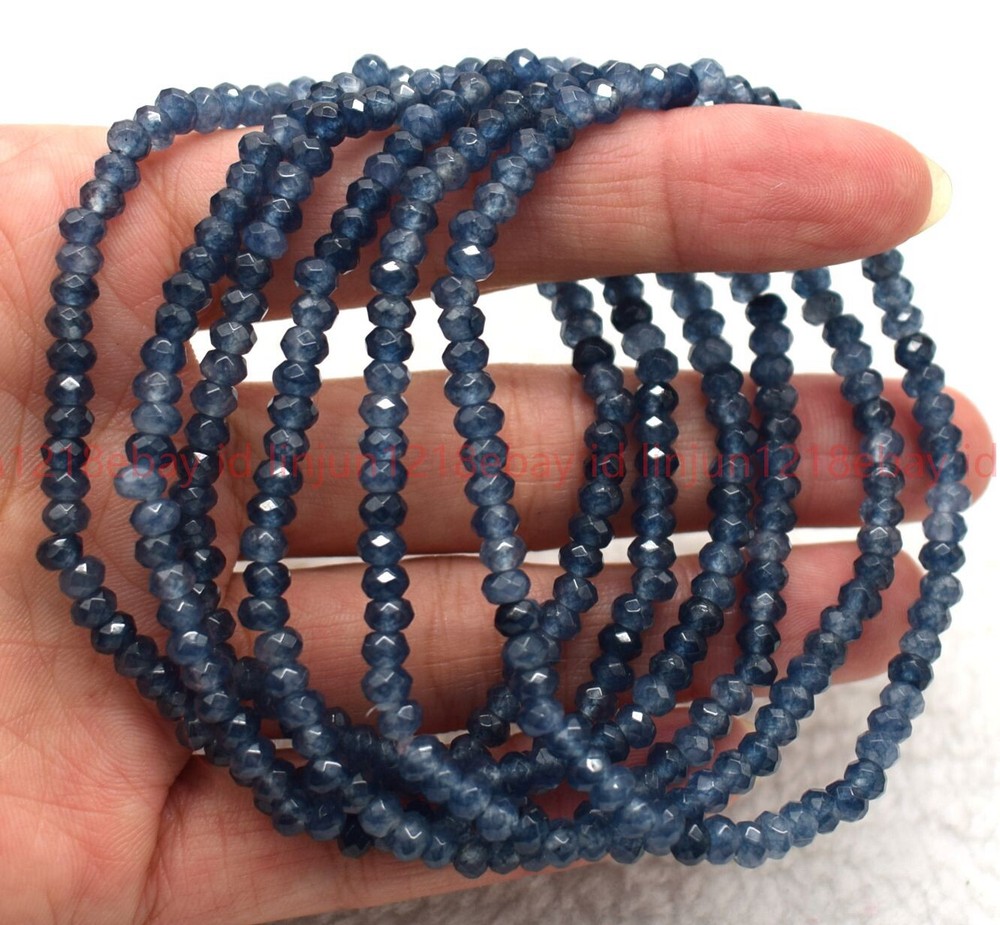 Wholesale 6 Pcs 2x4mm Blue Faceted Kyanite Gems Rondelle Beads Bracelet 7.5in