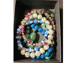 Beaded Bracelet Lot 6 Pcs Stackable Colorful Mixed Beads Shimmering Fair