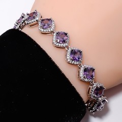 Purple Amethyst, CZ 925 Sterling Silver Adjustable Bracelet 7-8″ B141736