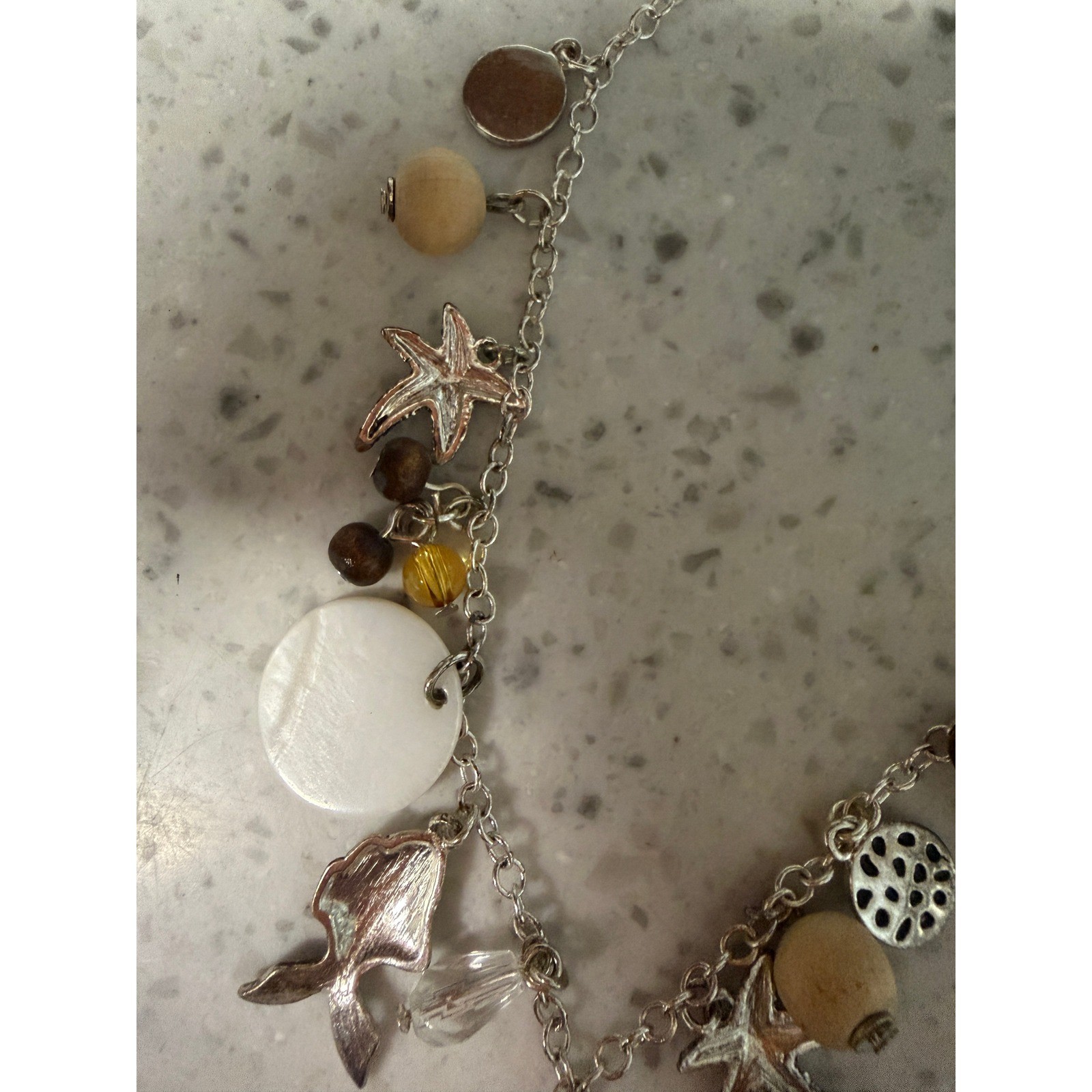 vintage Silver Tone Coastal Charm Bracelet Shell Starfish Palm Tree Beach Boho gallery