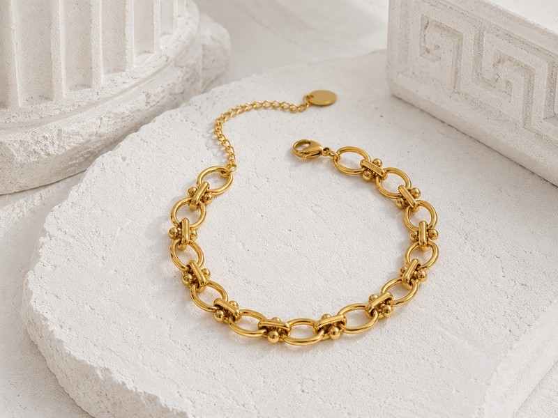 Anthropologie Bracelet Gold Chain Link Oval Boho Retro Boho Station Beaded Layer gallery