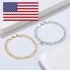 3mm Cuban Bracelet Women Men 925 Sterling Silver 18k Gold Plated