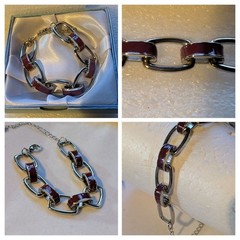 Unisex Men’s Bracelet Silver tone + Enamelled Links 19-24cm Long Stainless steel