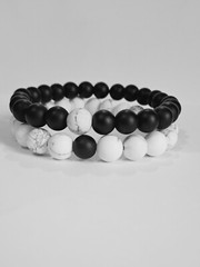Luxurious 2psc Set White Howlite Stone & Agate 7-7.5inch Womens Gift Bracelet