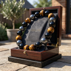 Tiger Eye Black Obsidian Hematite Bracelet 10mm Triple Protection Men Gift 7.5″