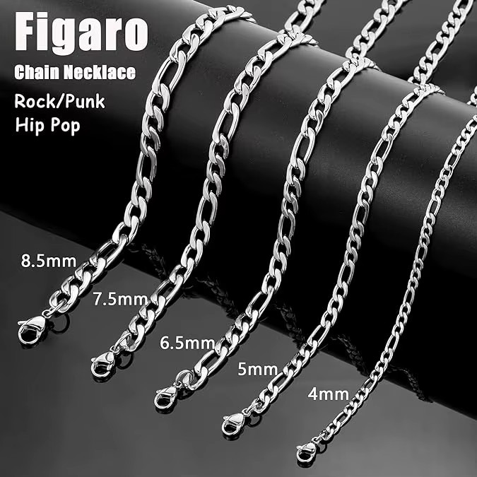 Stainless Steel Figaro Chain Lobster Bracelet 7"-10" Men Women 3-12mm N70 gallery