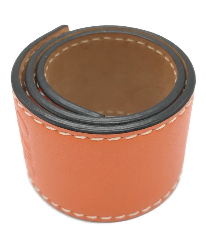 LOEWE Bangle bracelet Slap bracelet Anagram Calf leather Orange Authentic gallery