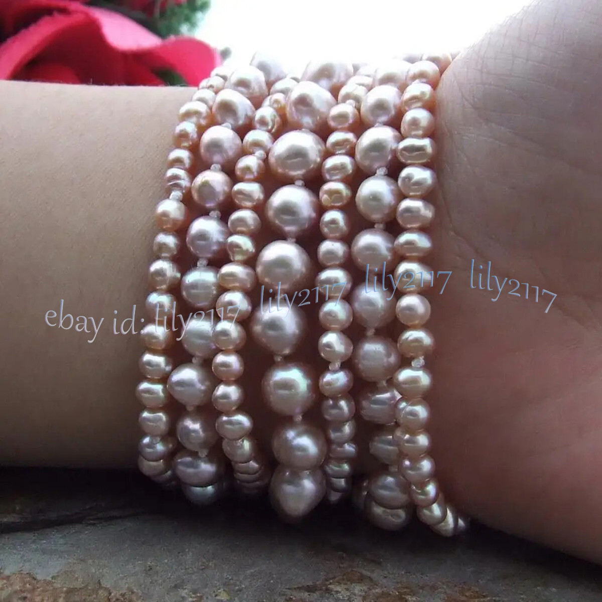 7 Strands Genuine Natural Purple Freshwater Baroque Pearl Bracelet 8 inch 4-8mm gallery