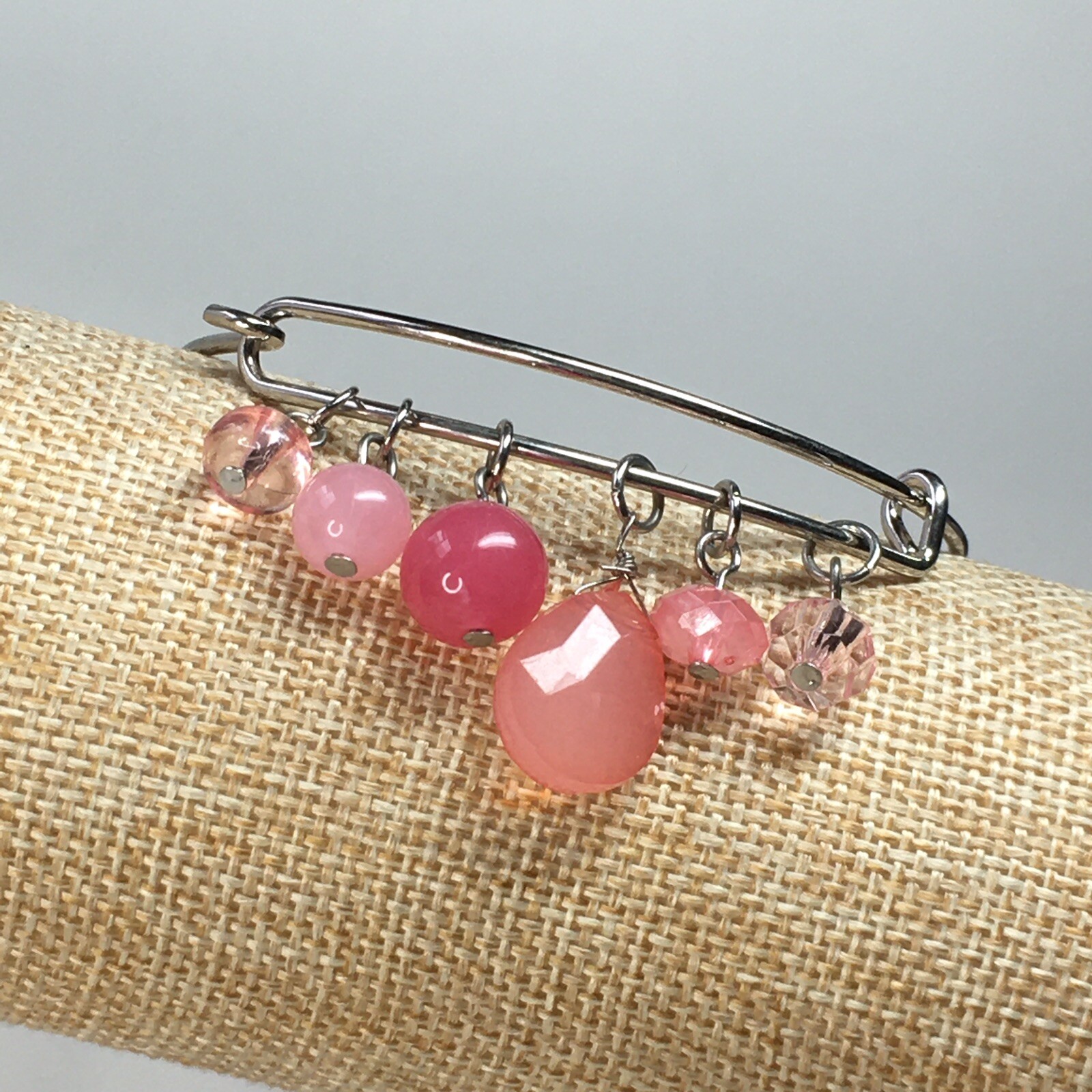 Adjustable Silver Tone Pink Charm Drops Cuff Bracelet / Bangle Bracelet gallery