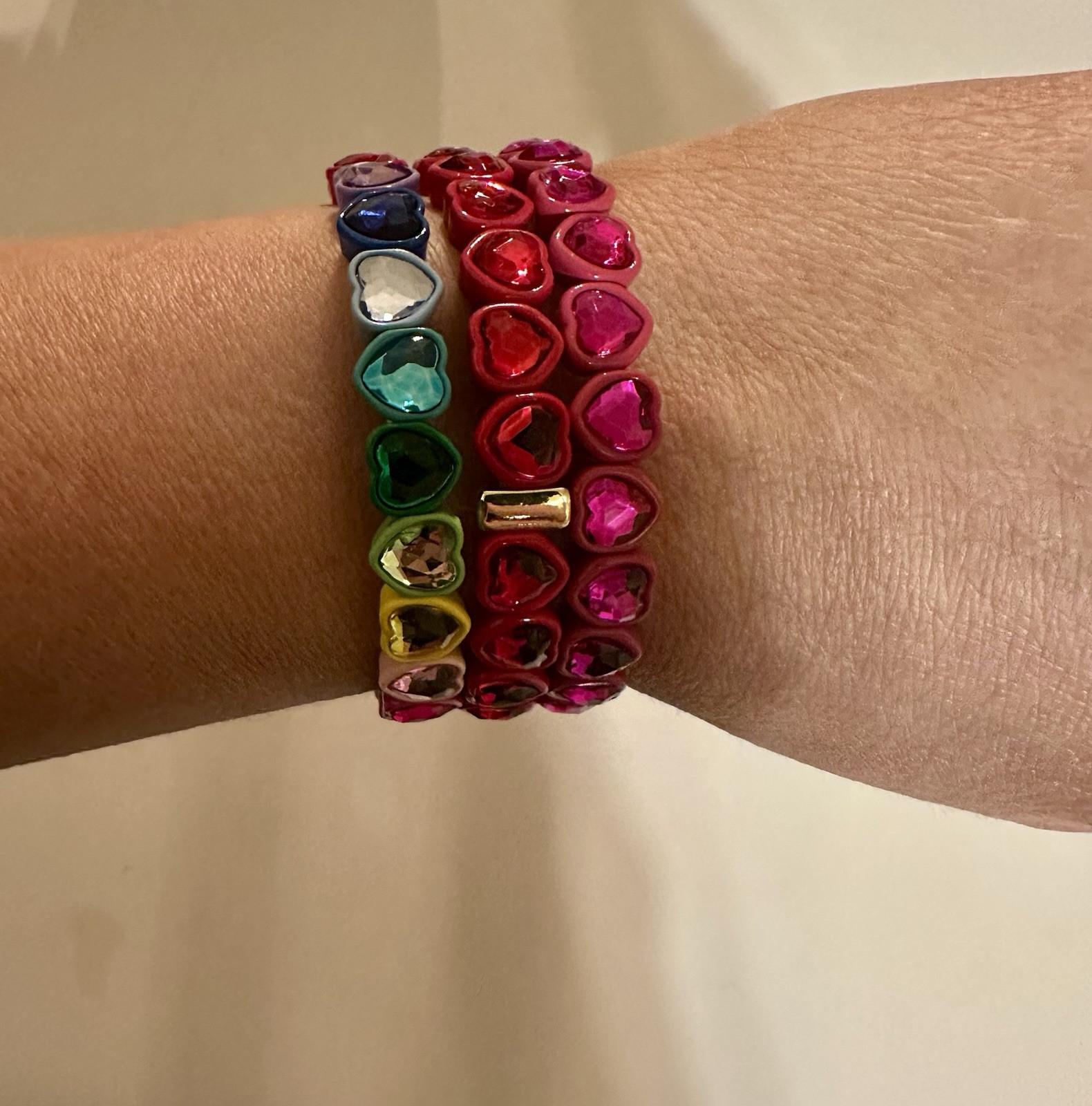 Bezel Heart Stacking Stretch Bracelet, Boutique, Hot Pink gallery
