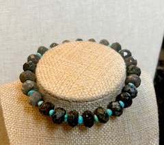 Jay King Green Diopside and Angel Peak Turquoise Bead Stretch Bracelet NIB