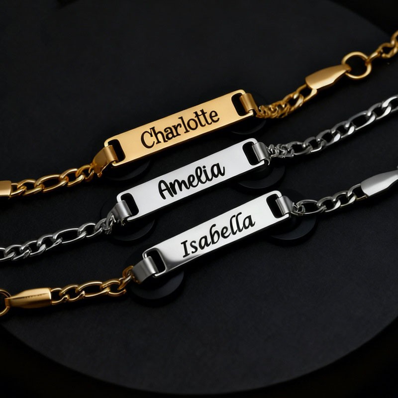 Custom Stainless Steel Name Bracelet Kids DIY Engravable Smooth Straight Bar gallery