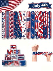 12pcs Independence Day Clapping Bracelets, Slap Bracelets,Wrist American Flag