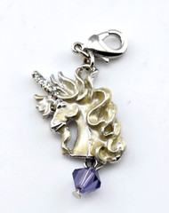 Kirks Folly CRYSTAL Enamel Unicorn Silvertone Charm 1 1/4″ x 1/2″