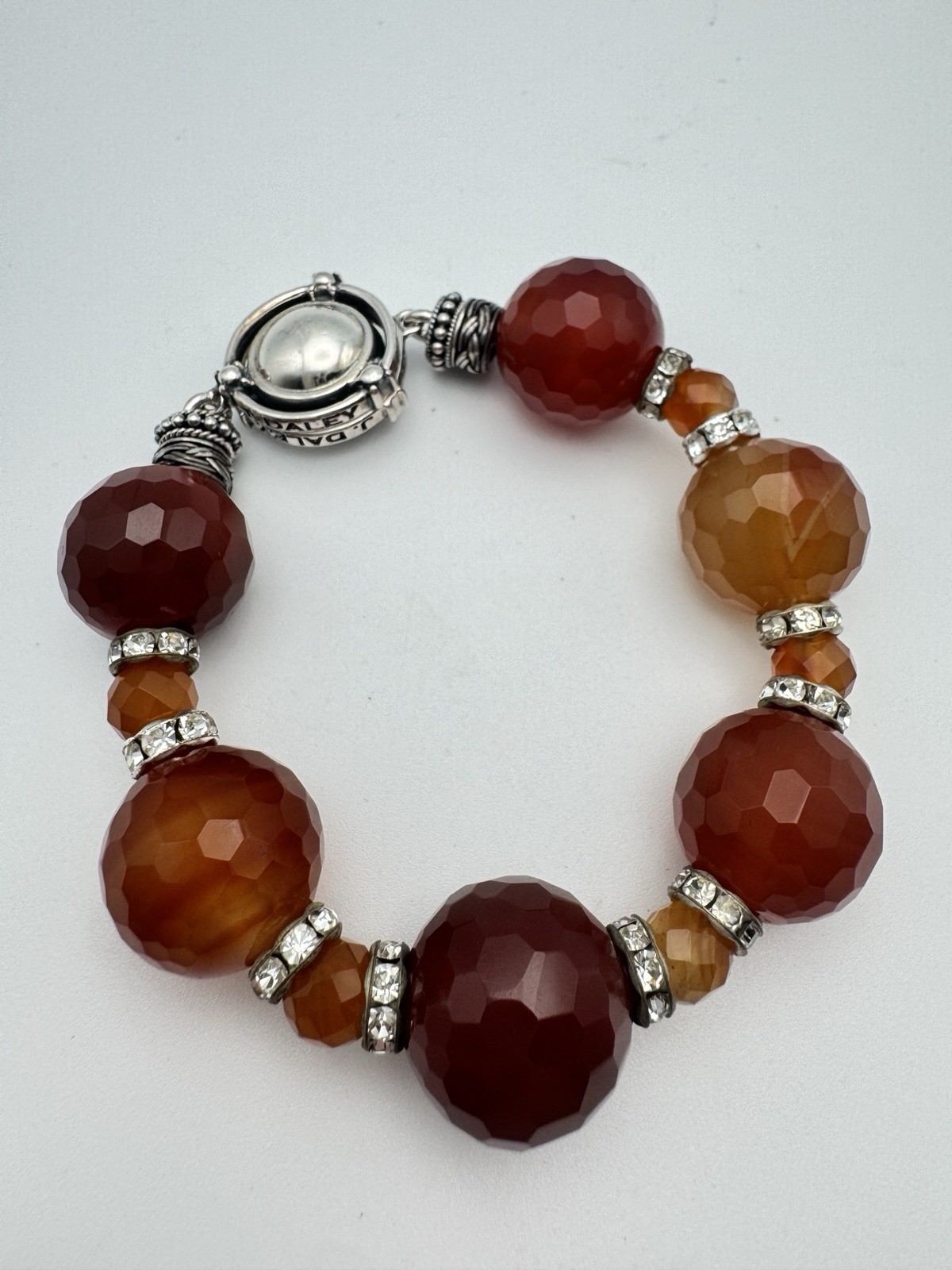 J. Daley Faceted Carnelian Bead Bracelet Magnetic Clasp Sterling Silver 925 gallery